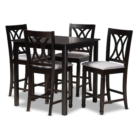 Baxton Studio Reneau Gray Upholstered Espresso Finished 5-Piece Wood Pub Set 157-9596-9776